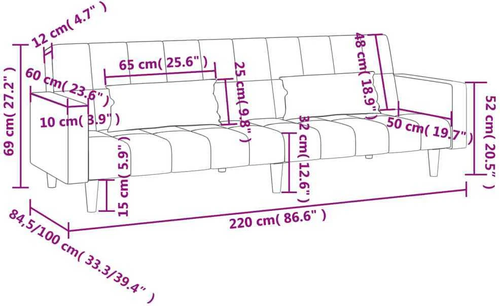 Dvivietė sofa-lova su dvejomis pagalvėmis, taupe, audinys
