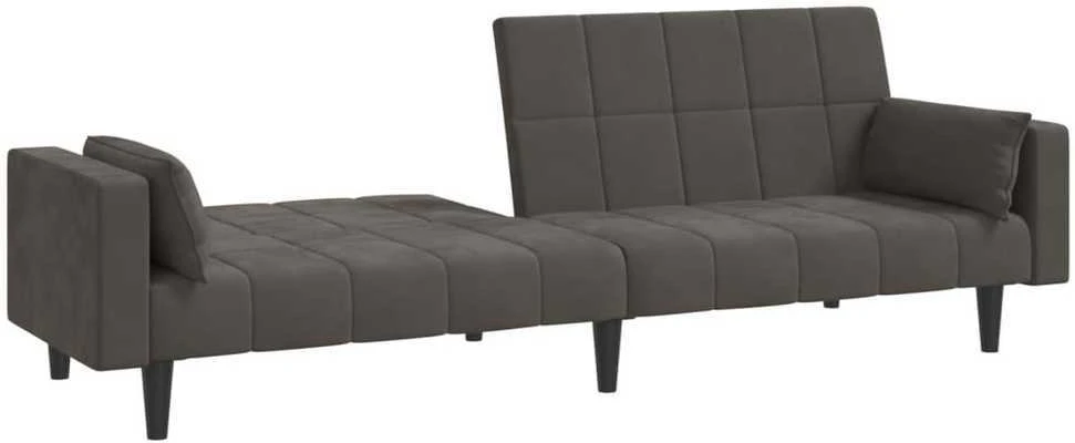 Dvivietė sofa-lova su dvejomis pagalvėmis, pilka, aksomas