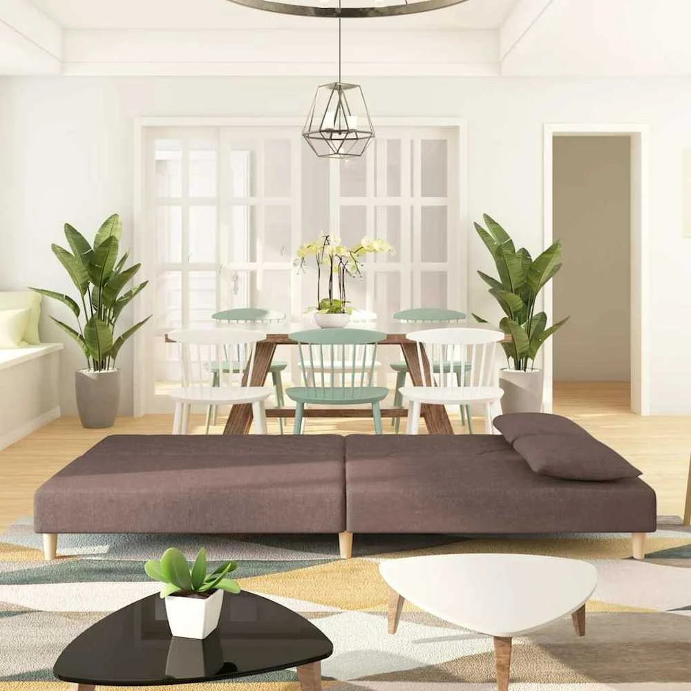 Dvivietė sofa-lova su dvejomis pagalvėmis, taupe, audinys