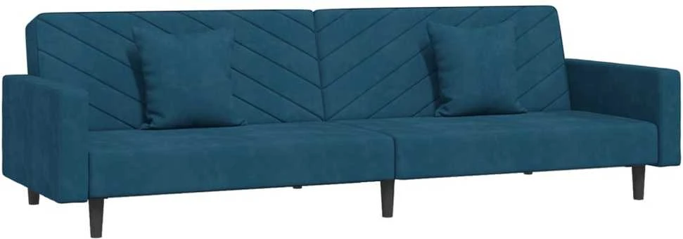Dvivietė sofa-lova su dvejomis pagalvėmis, mėlyna, aksomas