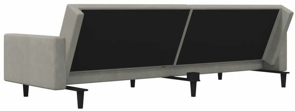 Dvivietė sofa-lova su dvejomis pagalvėmis, pilka, aksomas