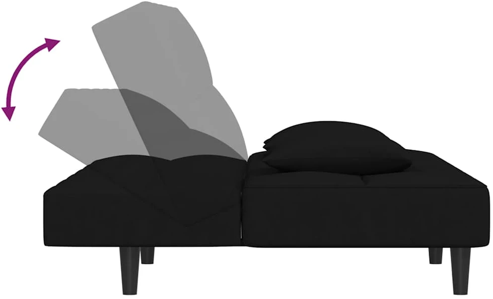 Dvivietė sofa-lova su dvejomis pagalvėmis, juoda, aksomas