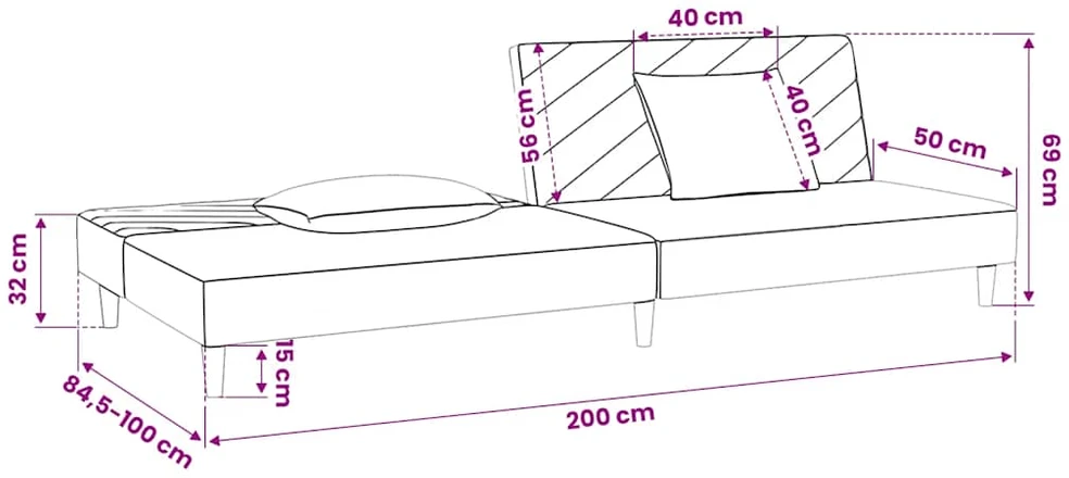 Dvivietė sofa-lova su dvejomis pagalvėmis, pilka, audinys
