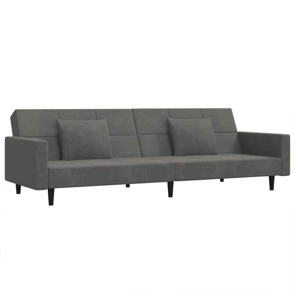 Dvivietė sofa-lova su dvejomis pagalvėmis, pilka, aksomas