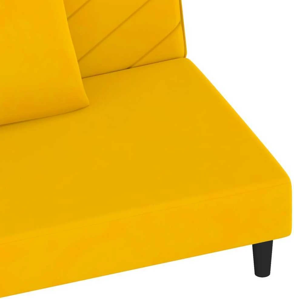 Dvivietė sofa-lova su dvejomis pagalvėmis, geltona, aksomas