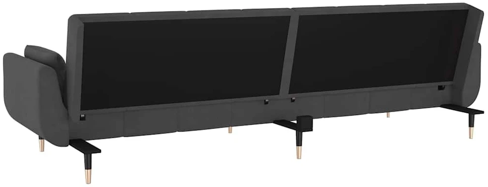 Dvivietė sofa-lova su dvejomis pagalvėmis, pilka, aksomas