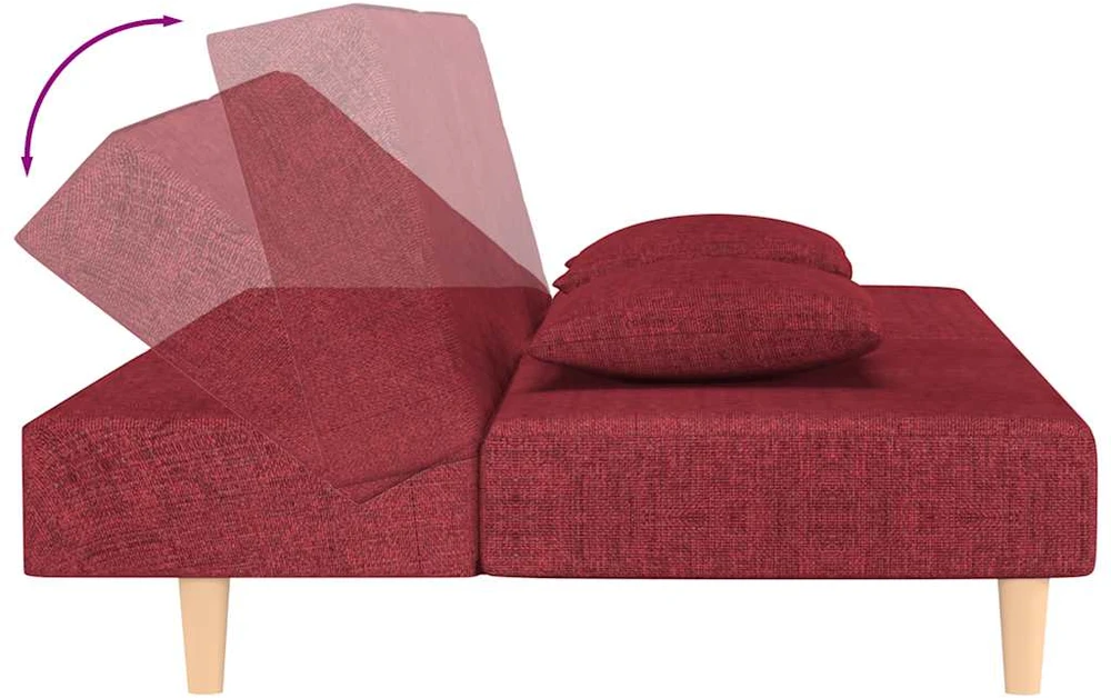 Dvivietė sofa-lova su dvejomis pagalvėmis, vyno, audinys
