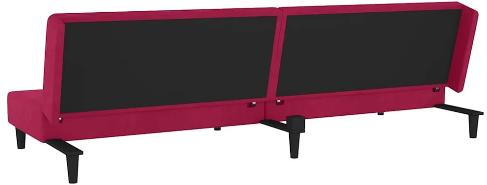 Dvivietė sofa-lova su dvejomis pagalvėmis, vyno, aksomas