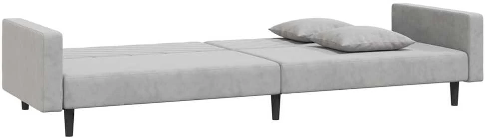 Dvivietė sofa-lova su dvejomis pagalvėmis, pilka, aksomas
