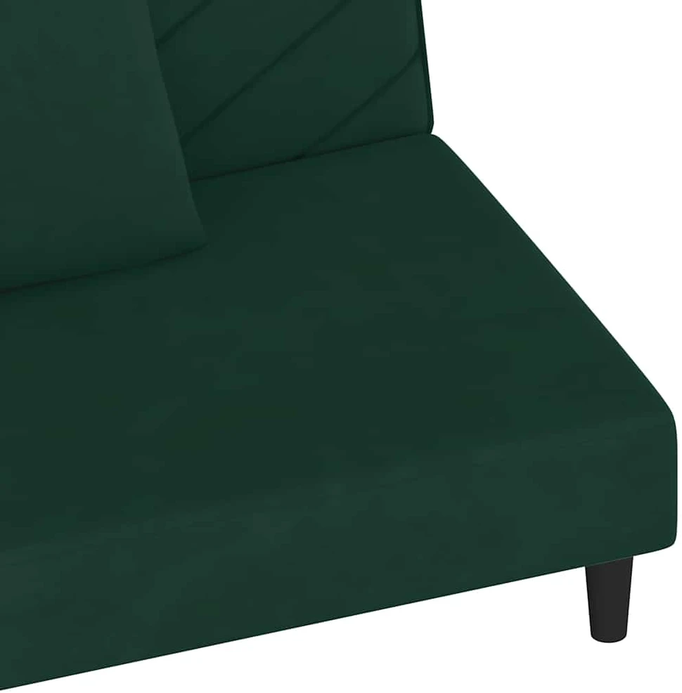 Dvivietė sofa-lova su dvejomis pagalvėmis, žalia, aksomas