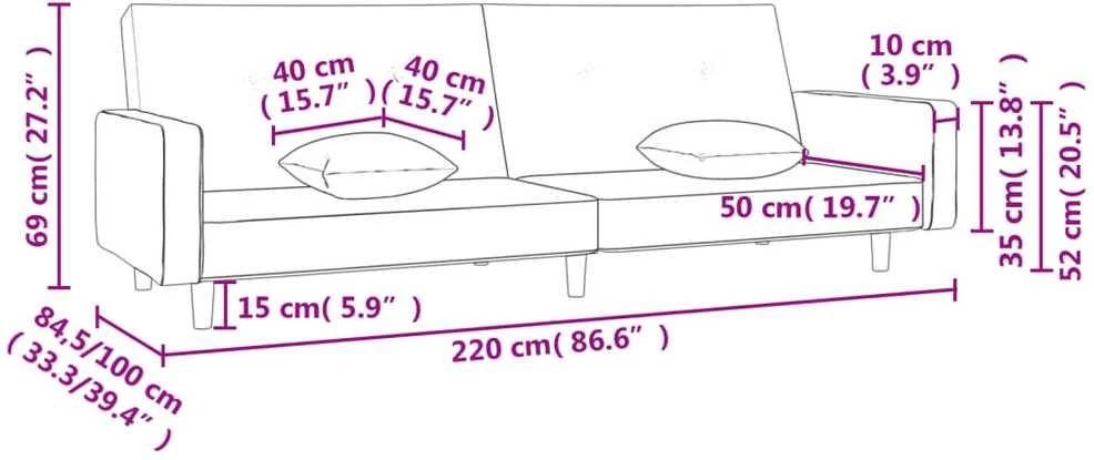 Dvivietė sofa-lova su dvejomis pagalvėmis, ruda, audinys