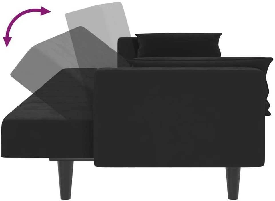 Dvivietė sofa-lova su dvejomis pagalvėmis, juoda, aksomas