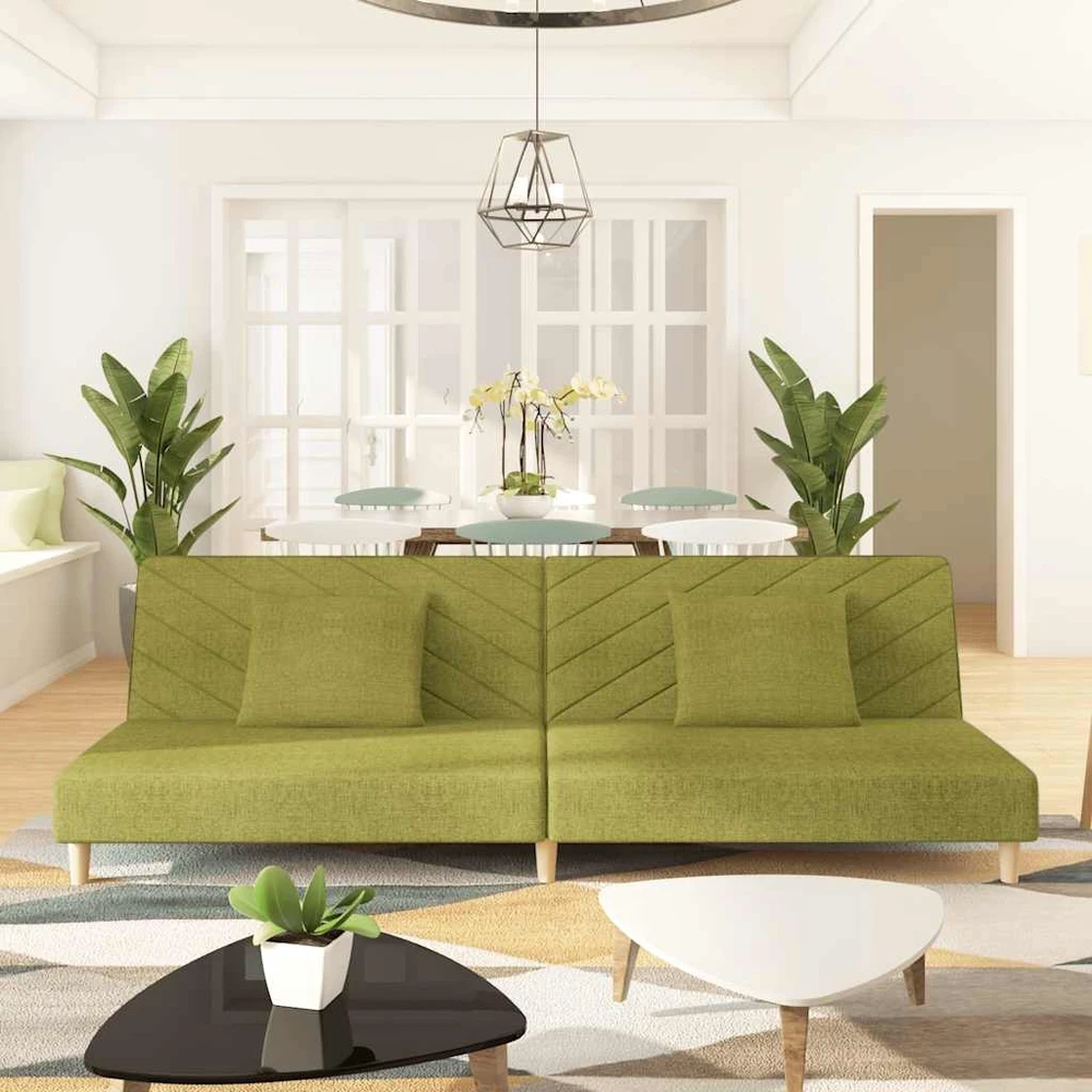 Dvivietė sofa-lova su dvejomis pagalvėmis, žalia, audinys