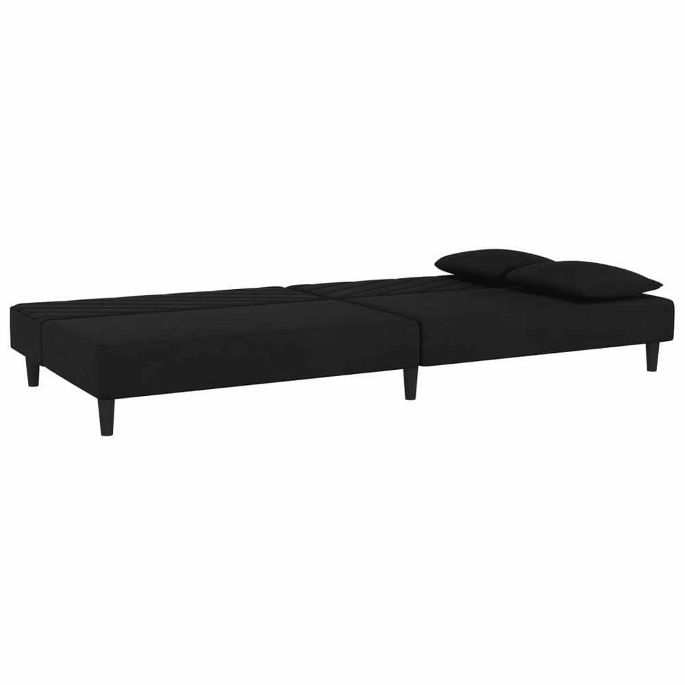 Dvivietė sofa-lova su dvejomis pagalvėmis, juoda, aksomas