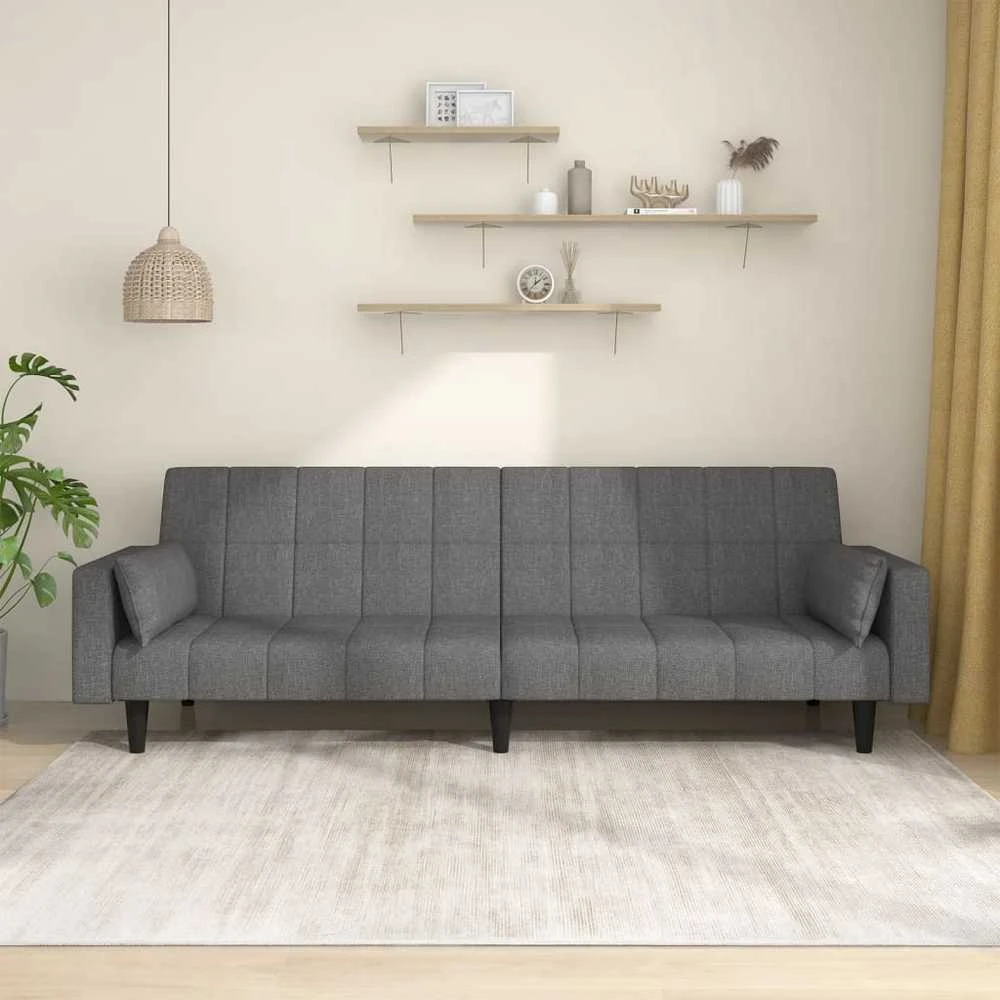 Dvivietė sofa-lova su dvejomis pagalvėmis, pilka, audinys