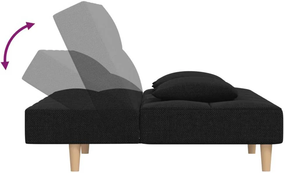 Dvivietė sofa-lova su dvejomis pagalvėmis, juoda, audinys
