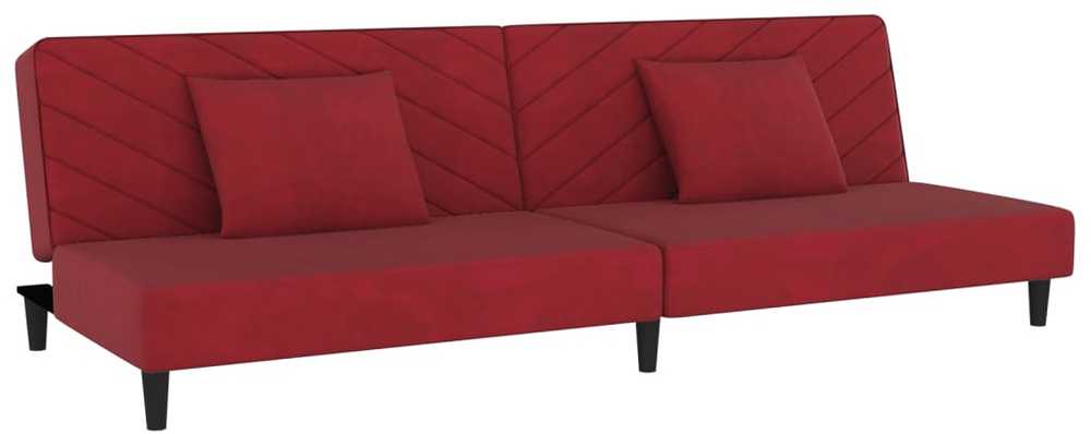 Dvivietė sofa-lova su dvejomis pagalvėmis, vyno, aksomas