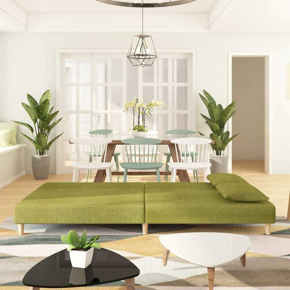 Dvivietė sofa-lova su dvejomis pagalvėmis, žalia, audinys