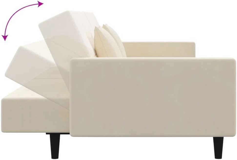 Dvivietė sofa-lova su dvejomis pagalvėmis, kreminė, aksomas