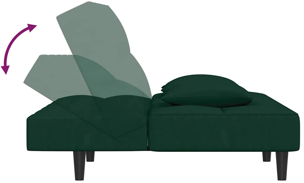 Dvivietė sofa-lova su dvejomis pagalvėmis, žalia, aksomas