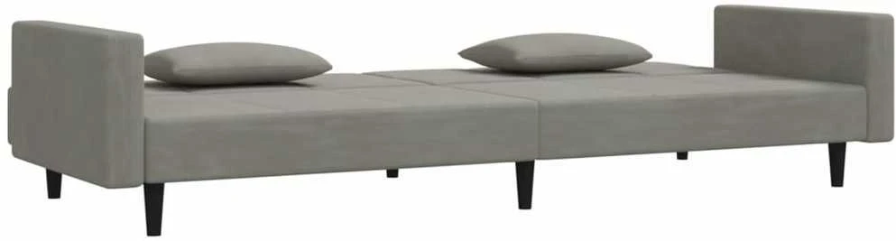 Dvivietė sofa-lova su dvejomis pagalvėmis, pilka, aksomas