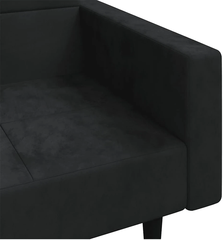 Dvivietė sofa-lova su dvejomis pagalvėmis, juoda, aksomas