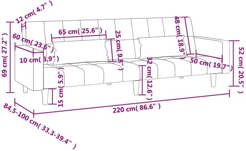 Dvivietė sofa-lova su dvejomis pagalvėmis, pilka, audinys