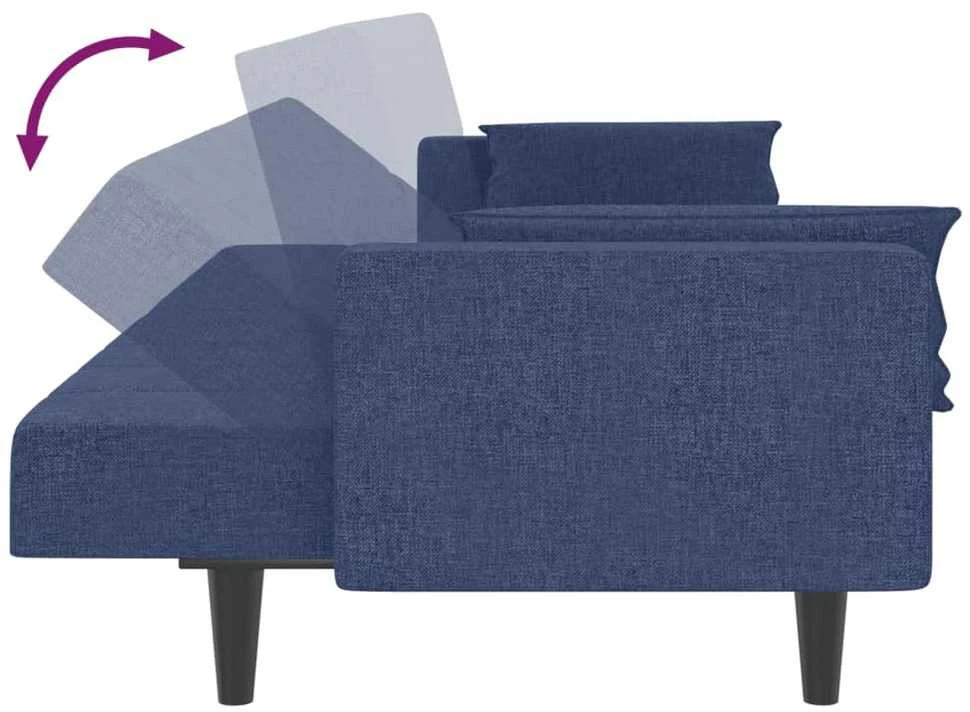 Dvivietė sofa-lova su dvejomis pagalvėmis, mėlyna, audinys
