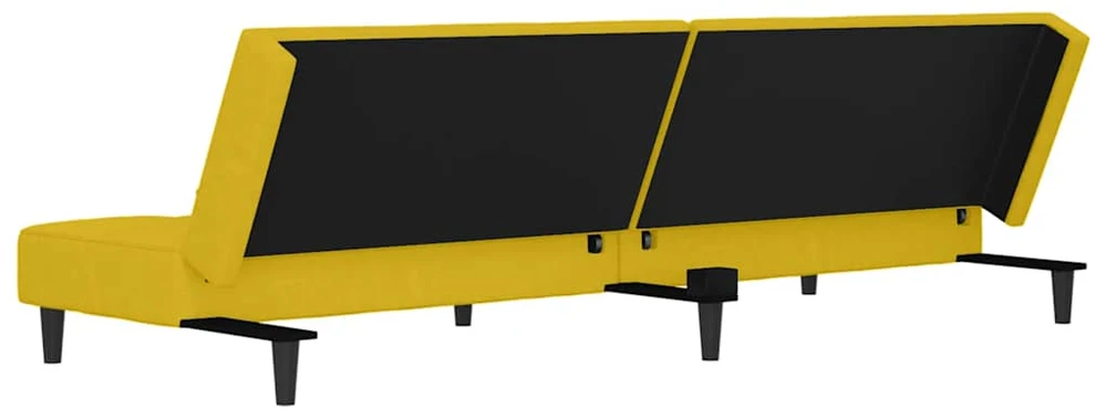 Dvivietė sofa-lova su dvejomis pagalvėmis, geltona, aksomas