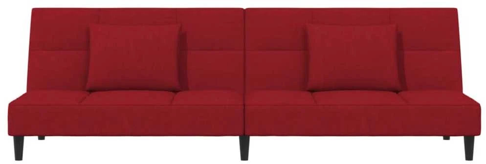 Dvivietė sofa-lova su dvejomis pagalvėmis, vyno, aksomas