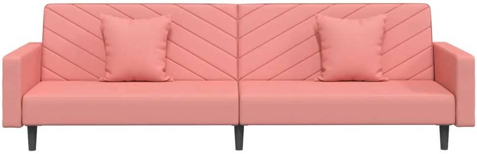 Dvivietė sofa-lova su dvejomis pagalvėmis, rožinė, aksomas