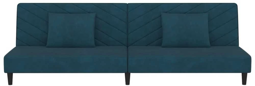 Dvivietė sofa-lova su dvejomis pagalvėmis, mėlyna, aksomas