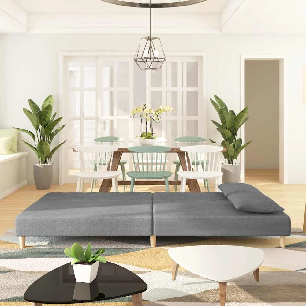 Dvivietė sofa-lova su dvejomis pagalvėmis, pilka, audinys