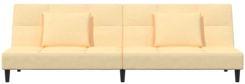 Dvivietė sofa-lova su dvejomis pagalvėmis, kreminė, aksomas