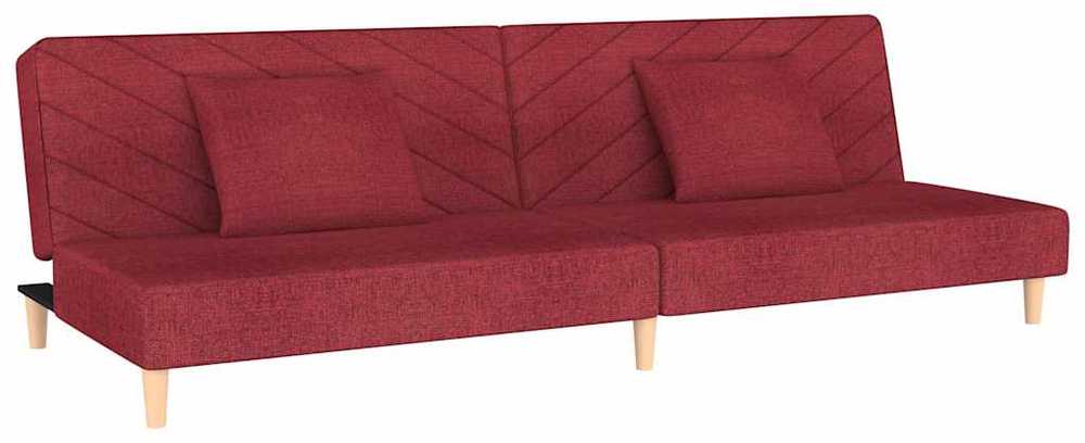 Dvivietė sofa-lova su dvejomis pagalvėmis, vyno, audinys