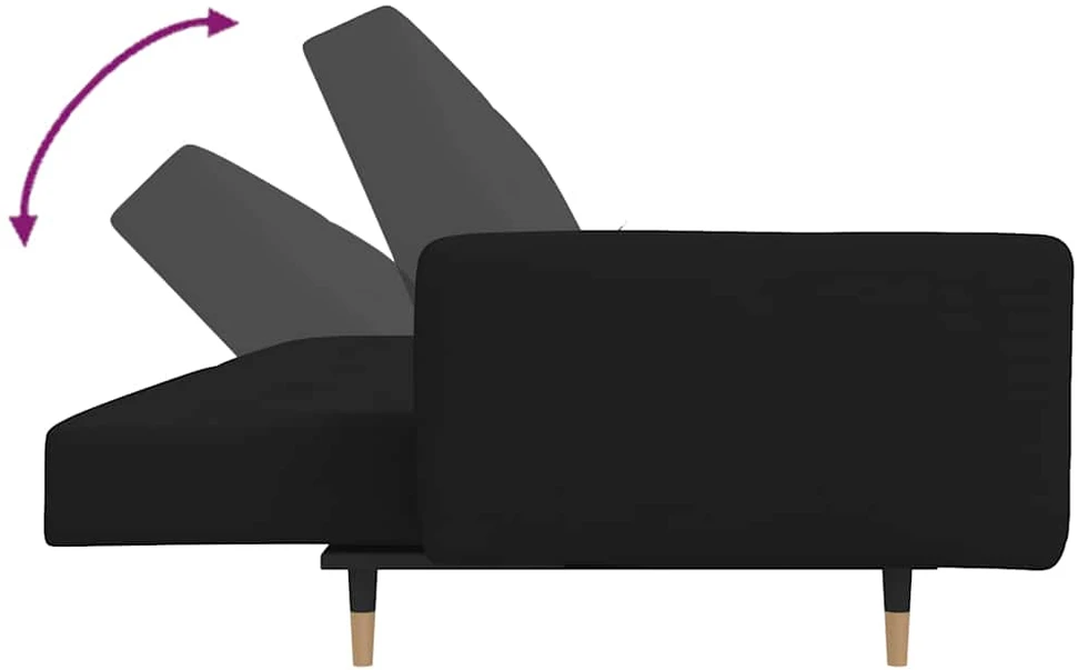 Dvivietė sofa-lova su dvejomis pagalvėmis, juoda, aksomas