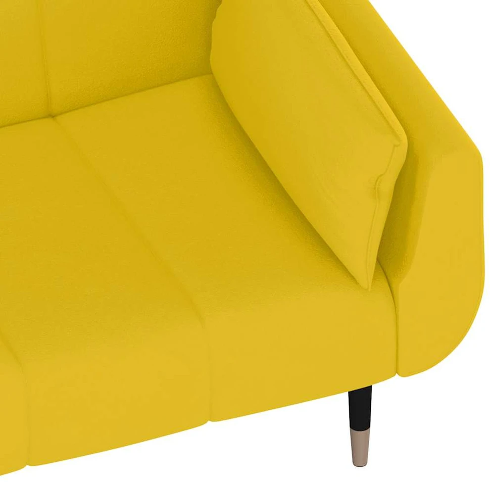 Dvivietė sofa-lova su dvejomis pagalvėmis, geltona, aksomas