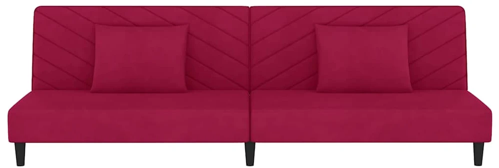 Dvivietė sofa-lova su dvejomis pagalvėmis, vyno, aksomas