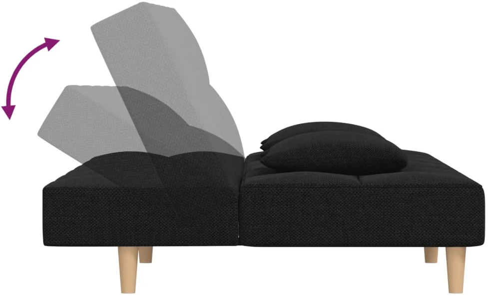 Dvivietė sofa-lova su dvejomis pagalvėmis, juoda, audinys