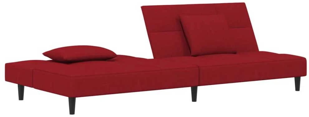 Dvivietė sofa-lova su dvejomis pagalvėmis, vyno, aksomas