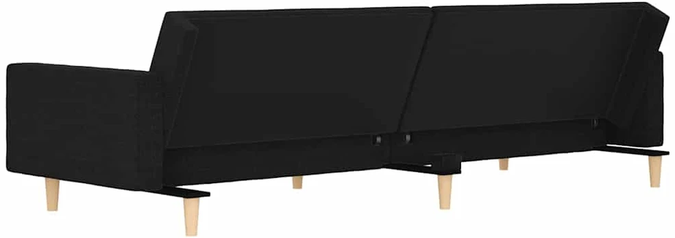 Dvivietė sofa-lova su dvejomis pagalvėmis, juoda, audinys