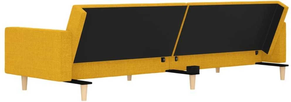 Dvivietė sofa-lova su dvejomis pagalvėmis, geltona, audinys