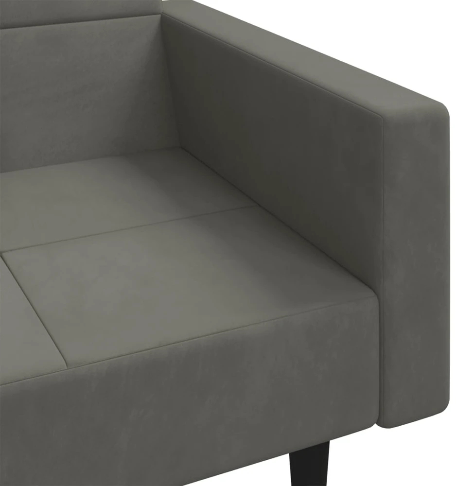 Dvivietė sofa-lova su dvejomis pagalvėmis, pilka, aksomas