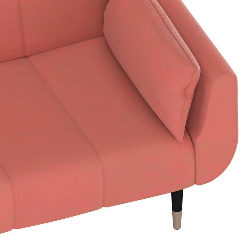 Dvivietė sofa-lova su dvejomis pagalvėmis, rožinė, aksomas