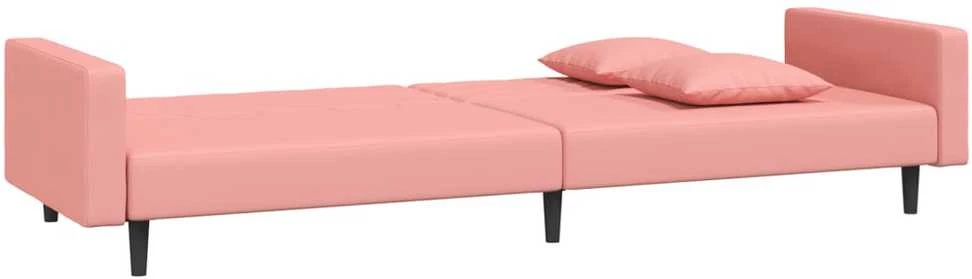 Dvivietė sofa-lova su dvejomis pagalvėmis, rožinė, aksomas