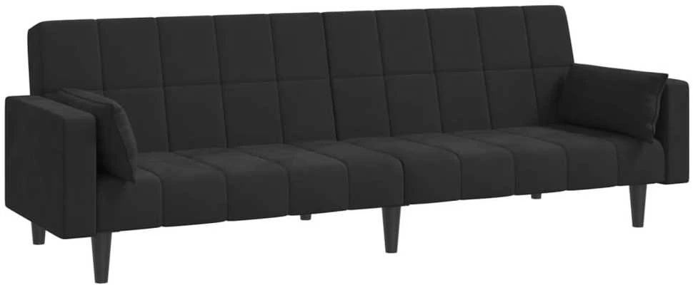 Dvivietė sofa-lova su dvejomis pagalvėmis, juoda, aksomas
