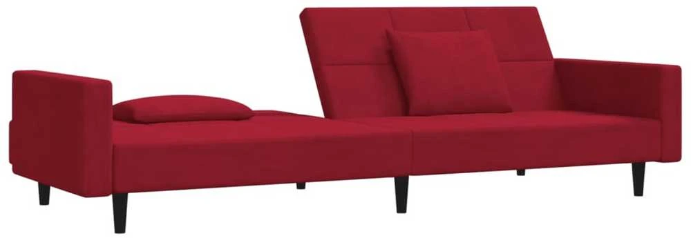 Dvivietė sofa-lova su dvejomis pagalvėmis, vyno, aksomas