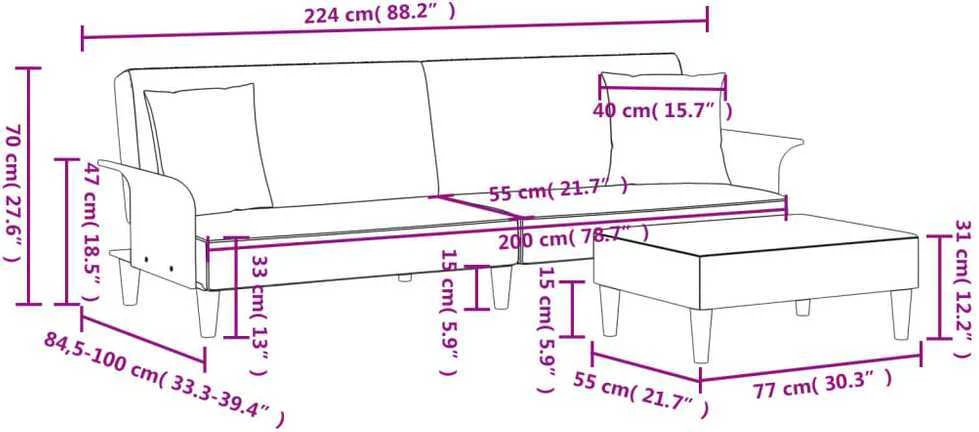 Dvivietė sofa-lova su pagalvėmis ir pakoja, pilka, aksomas