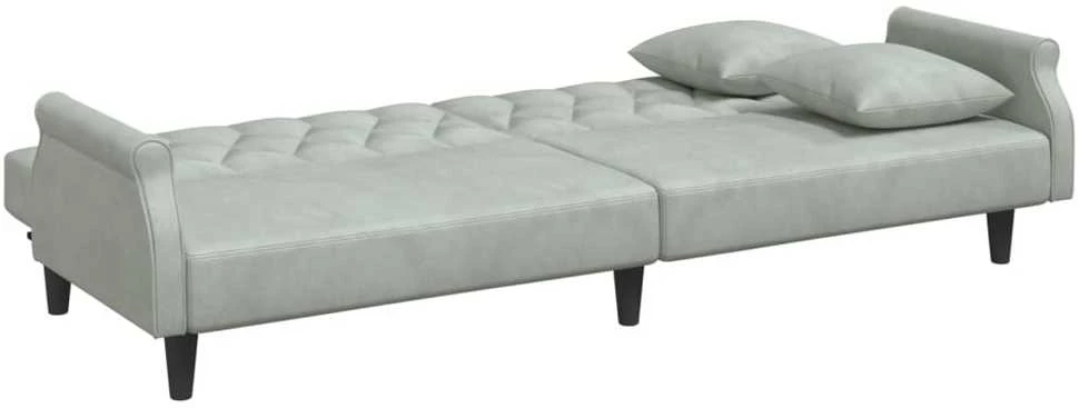 Dvivietė sofa-lova su pagalvėmis ir pakoja, pilka, aksomas