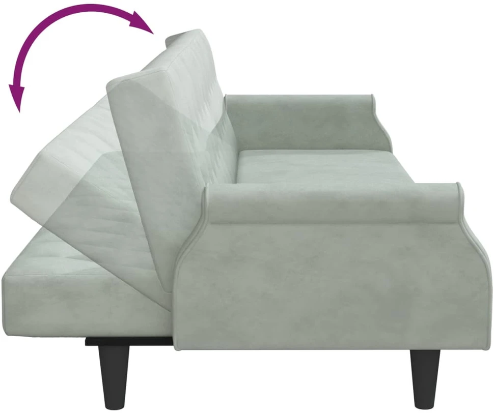 Dvivietė sofa-lova su pagalvėmis ir pakoja, pilka, aksomas